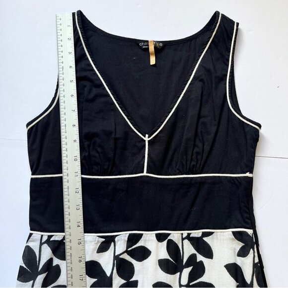 Chaudry KC Midi Dress Cream Black Floral 100% Cotton V Neck Lined Y2K 90s Sz  S - Picture 11 of 16